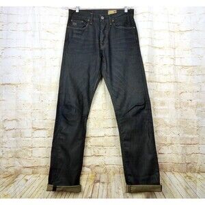 G-Star Raw 3301 Slim Jeans Mens 30x34 Dark Waxed Coated Denim Button Fly Italy